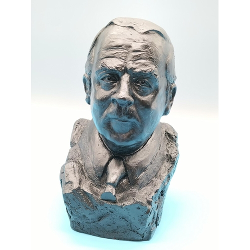 686 - Carved Coal 19cm Bust of Harold Wilson. Signed.