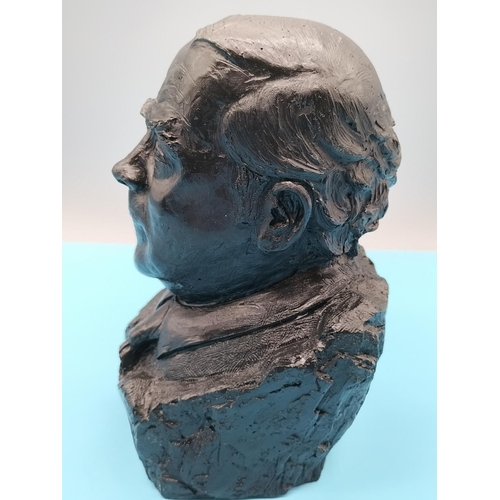 686 - Carved Coal 19cm Bust of Harold Wilson. Signed.