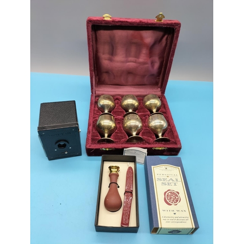 691 - Vintage Camera, Wax Seal Kit plus 6 Boxed Goblets.