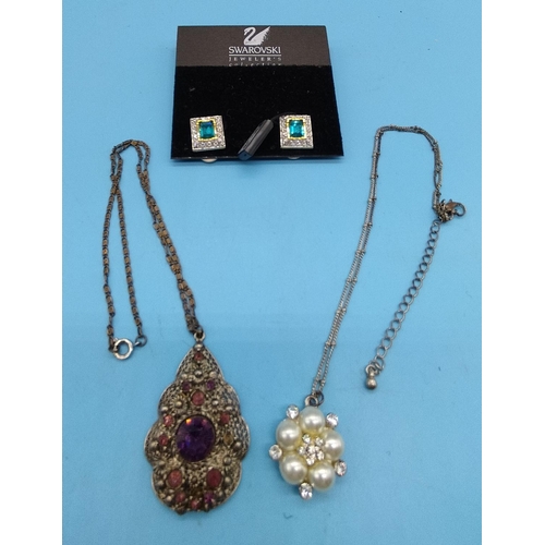 695 - Pair of Swarovski Earrings plus 2 x Ladies Necklaces.