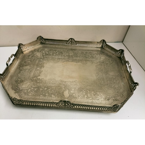 70 - Victorian Silver Plated Twin Handled and Footed Butlers Tray . 60cm Long, 45cm x 10cm.