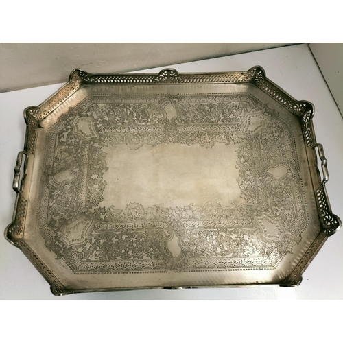 70 - Victorian Silver Plated Twin Handled and Footed Butlers Tray . 60cm Long, 45cm x 10cm.