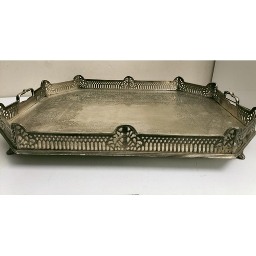 70 - Victorian Silver Plated Twin Handled and Footed Butlers Tray . 60cm Long, 45cm x 10cm.