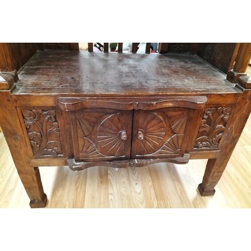 75 - Carved Wooden Drinks/Entertainment Cabinet with Decorative Carved Doors. 100cm x 65cm x 155cm Top of... 