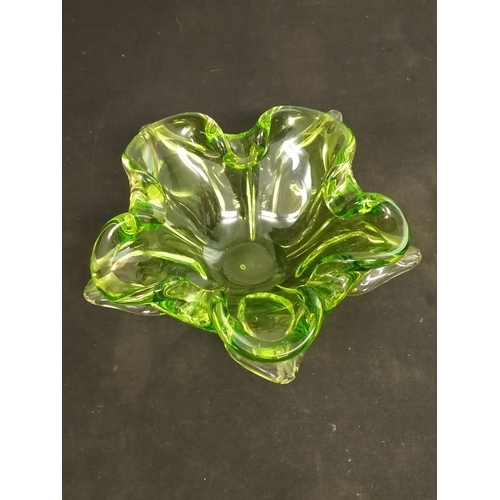 95 - Heavy Green Art Glass Table Centre. 26cm Diameter.