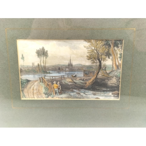 145 - Framed and Glazed Coloured Engraving 1840 View of Lichfield. 25.5cm x 19.5cm.