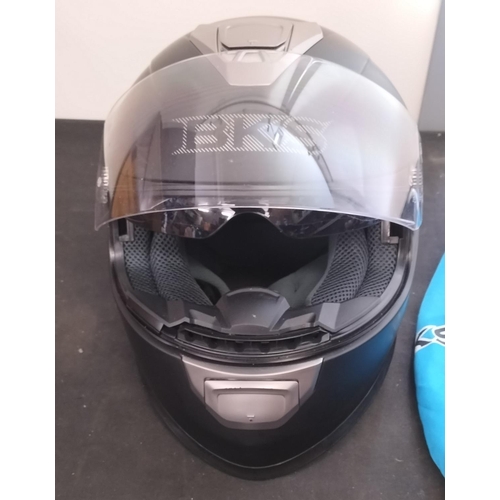 469 - BKS Motorbike Helmet with Carry Cover. Stealth Series. Size Small. Like New.