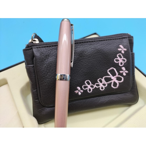 144 - Vintage Pink Sheaffer Twist Action Ballpoint Pen and Leather Coin Purse Gift Set. New in Presentatio... 