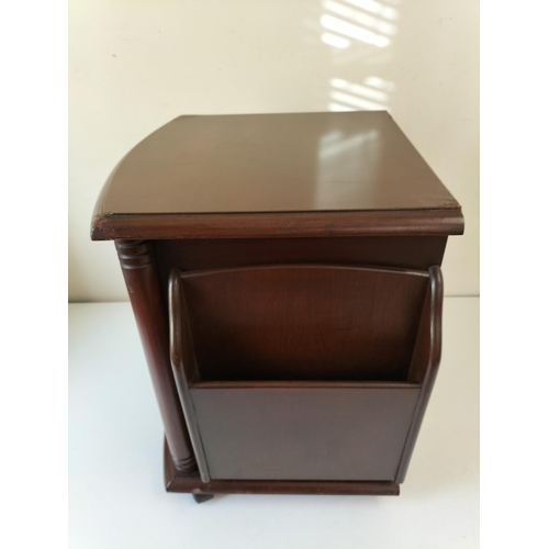 305 - Mahogany Effect Table Magazine Rack with Drawers. Mark to Top Corner. 48cm x 41cm x41cm. This Lot is... 