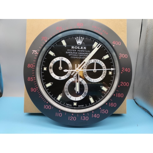 534 - Dealers Point of Sale Wall Clock. 34cm Diameter. Not Made by Rolex.