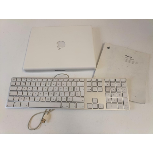 535 - Apple iBook G4 plus Apple Keyboard and Instruction Manual. No Power Cable. Untested.