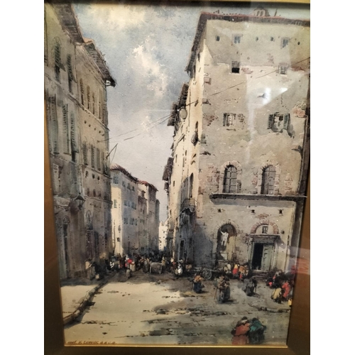 599 - Framed and Glazed Via Guicelardini, Florence Street Scene Watercolour by Noel H Leaver A.R.C.A. (188... 