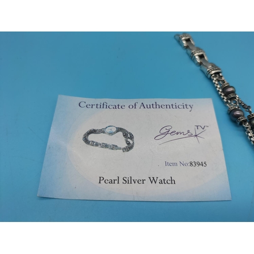 89 - Hallmarked Silver and Pearl Watch with Certificate of Authenticity.