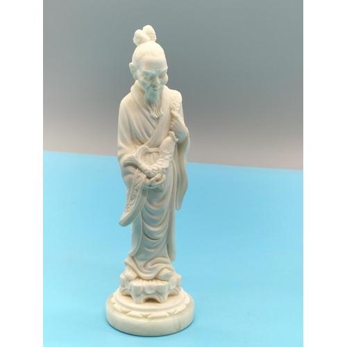 98 - Pair of Carved Oriental Figures on Marble Bases. 13cm High.