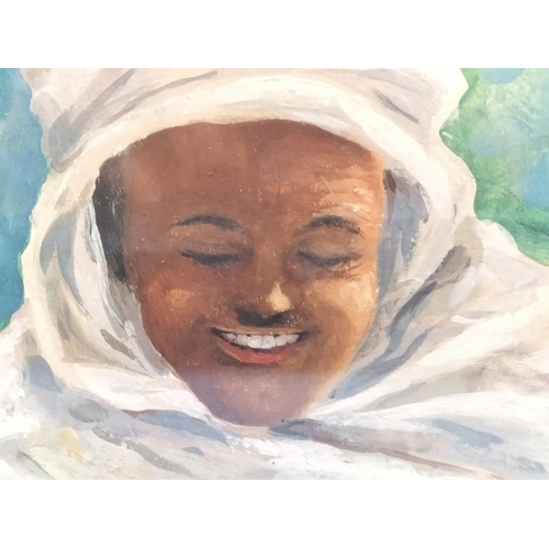 701 - Framed Oil on Board 'The Happy Arab' by J Ridgway. 30cm x 25cm.