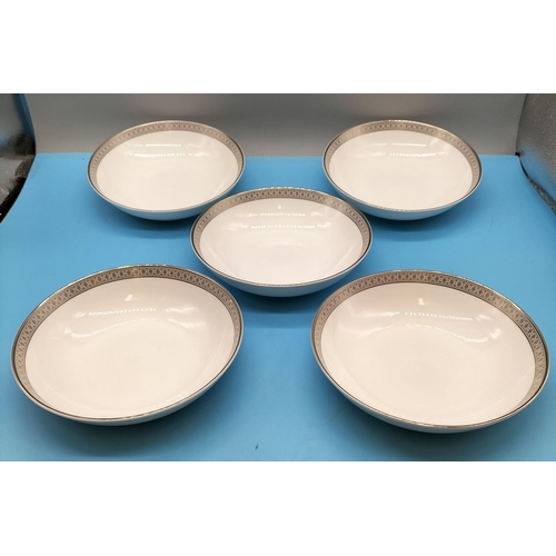 155 - Unused Rare Royal Doulton Archives 'Piper Platinum' Coupe Soup Bowls (5). Made in England 2002