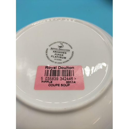 155 - Unused Rare Royal Doulton Archives 'Piper Platinum' Coupe Soup Bowls (5). Made in England 2002