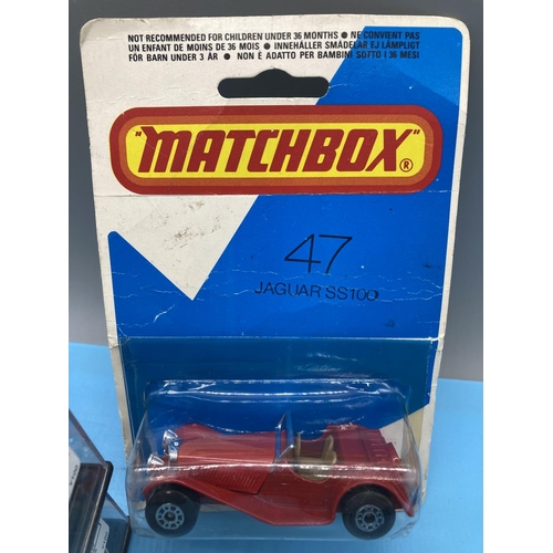 173 - 5 x Boxed Mini Key Rings plus Matchbox Jaguar SS100.