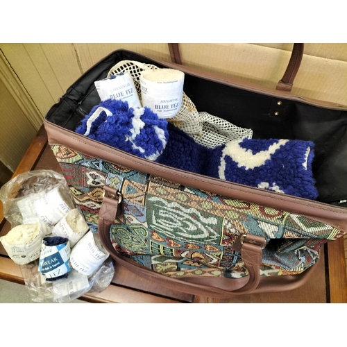 545 - Large Crochet and Knitting Bag containing Rug Making Kit and Wool.