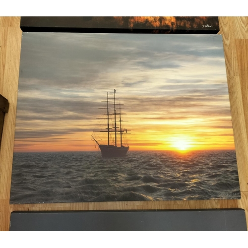 548 - 3 x Large Canvas Prints - Sunrise, Sunset and Ship at Dawn. 78cm x 62cm. This Lot is Collection Only... 