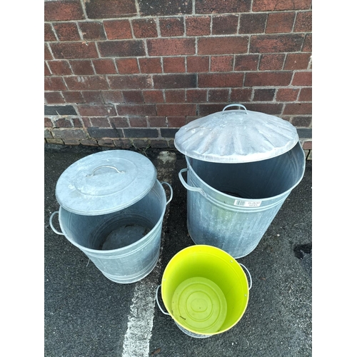 568 - 2 x Galvanised Dustbins plus Galvanised Bucket. This Lot is Collection Only.