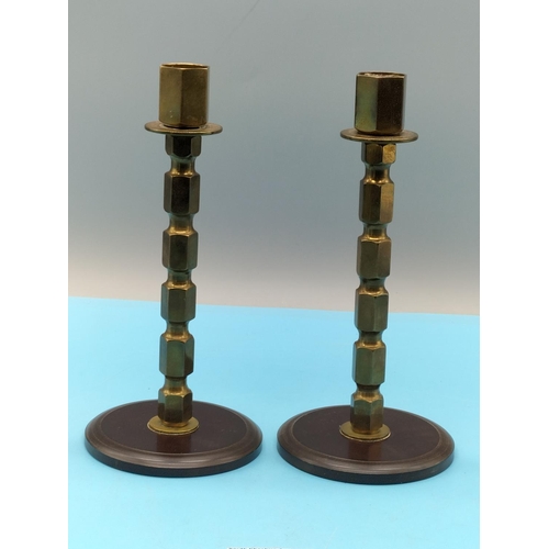 126 - Pair of 20cm Brass Art Deco Candlesticks with Bakelite Bases.
