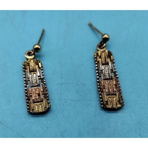 133 - Pair of Silver Gilt Tri Coloured Earrings.