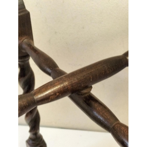 138 - Barley Twist Legged Fold Up Brass Top Table. 25cm High x 41cm Diameter Top.