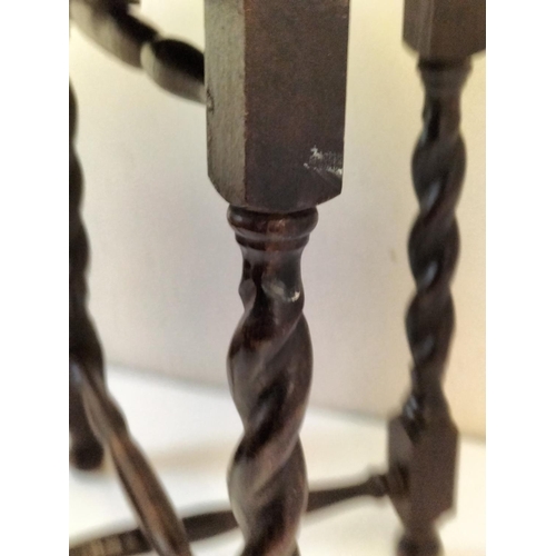 138 - Barley Twist Legged Fold Up Brass Top Table. 25cm High x 41cm Diameter Top.