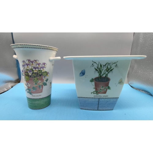145 - Wedgwood Vase and 'Snowdrop' Planter (16cm High, 20cm Diameter) in the 'Sarah's Garden' Pattern.