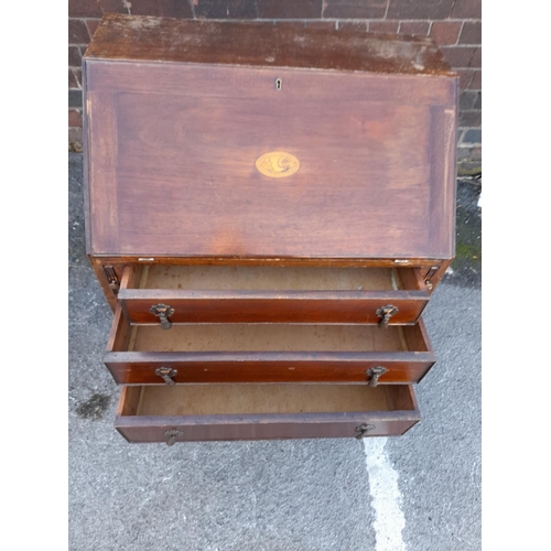 161 - Victorian 3 Drawer Bureau on Ball and Claw Feet. For Light Restoration. 92cm High, 66cm x 43cm. This... 