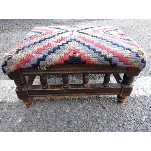 165 - Small Victorian Dark Oak Footstool. 15cm High, 30cm x 25cm.
