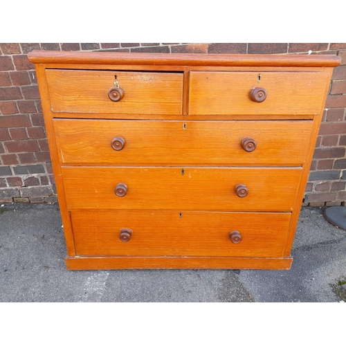 166 - Mid Victorian Pitched Pine 3 Over 2 Chest of Drawers, 107cm High, 120cm x 50cm. Drawers Sticking. Th... 