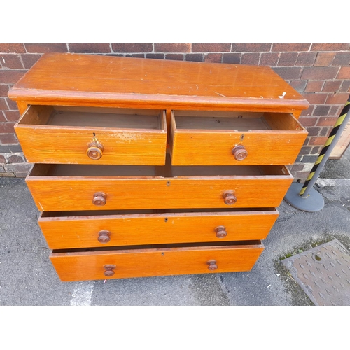 166 - Mid Victorian Pitched Pine 3 Over 2 Chest of Drawers, 107cm High, 120cm x 50cm. Drawers Sticking. Th... 
