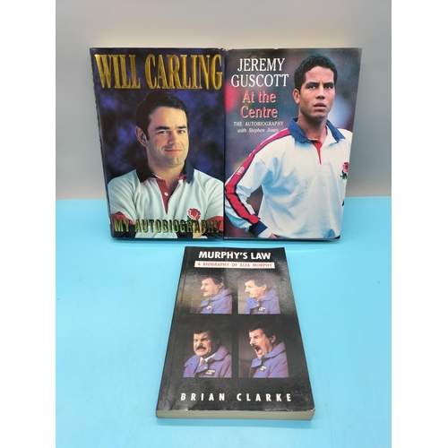 36 - Signed Rugby Related Autobiographies (3) - Jeremy Guscott, Alex Murphy and Will Carling.