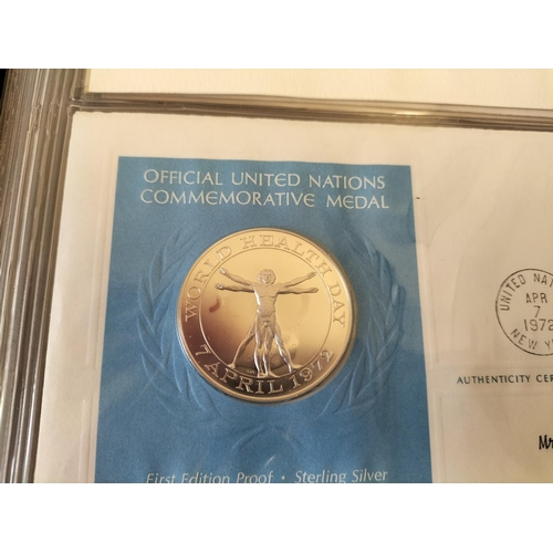113 - 1972 Official United Nations Medallic First Day covers containing 5 x First Edition Sterling Silver ... 