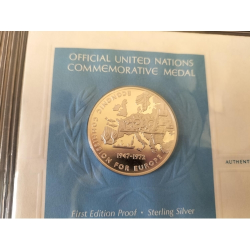 113 - 1972 Official United Nations Medallic First Day covers containing 5 x First Edition Sterling Silver ... 