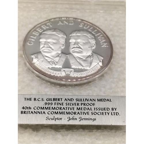 10 - The B.C.S. 'Gilbert & Sullivan' Medal .999 Fine Silver Proof 40th Commemorative Medal issued by Brit... 