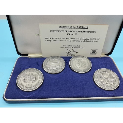 11 - History of the Railways Limited Edition Set of 4 Hallmarked Silver 925 Medals. This is Set 484 of 75... 