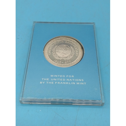 13 - 1970 Sterling Silver United Nations Official 25th Anniversary Commemorative Medal.