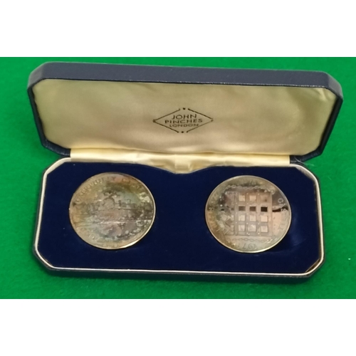 18 - Sterling Silver 2 Coin Case Set '700th Anniversary of Caerphilly Castle' by John Pinches, London.