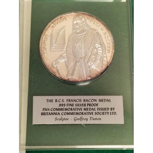 19 - The B.C.S. 'Francis Bacon' Medal .999 Fine Silver Proof 35th Commemorative Medal issued by Britannia... 