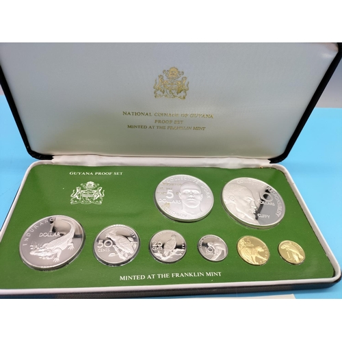 2 - National Coinage of Guyana Proof Set 1976 by Franklin Mint. 10 Dollar Coin 925 Silver, 5 Dollar Coin... 