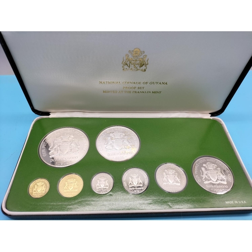 2 - National Coinage of Guyana Proof Set 1976 by Franklin Mint. 10 Dollar Coin 925 Silver, 5 Dollar Coin... 