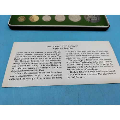 2 - National Coinage of Guyana Proof Set 1976 by Franklin Mint. 10 Dollar Coin 925 Silver, 5 Dollar Coin... 