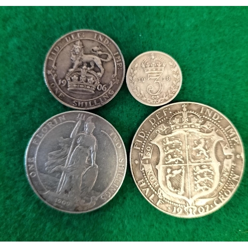 20A - Collection of Pre 1920 Silver Coins to include Two Shilling Standing Britannia. 32 Grams.