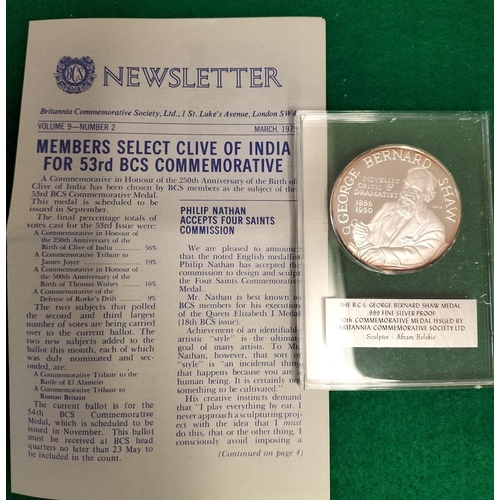 25 - The B.C.S. 'George Bernard Shaw' Medal .999 Fine Silver Proof 50th Commemorative Medal issued by Bri... 