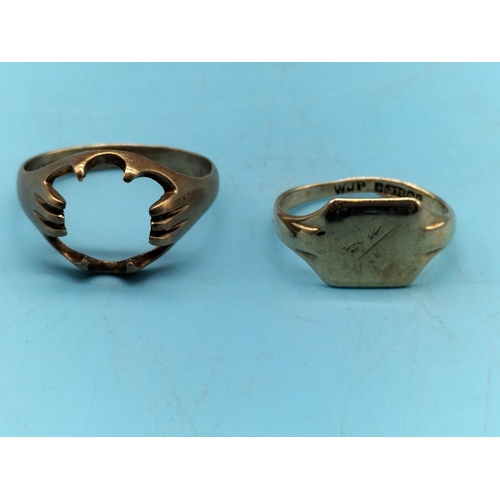 272 - 2 x 9ct Gold Scrap Rings. 4.2 Grams.