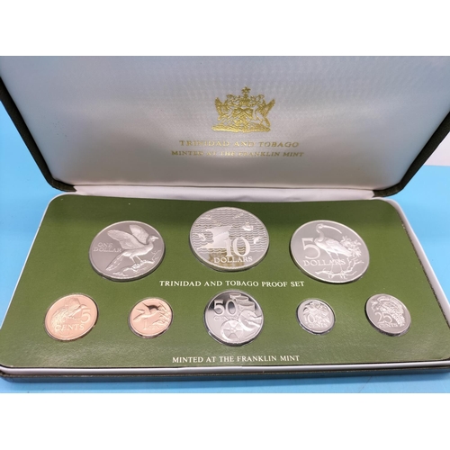 3 - Trinidad and Tobago Proof Set 1975 by Franklin Mint. 10 Dollar Coin 925 Silver. 5 Dollar Coin .500 S... 