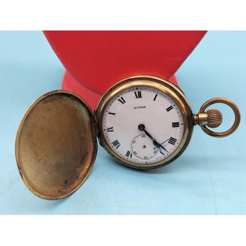 337 - Gold Plated Cyma Pocket Watch. Loose Second Finger. Ticks but requires Service.